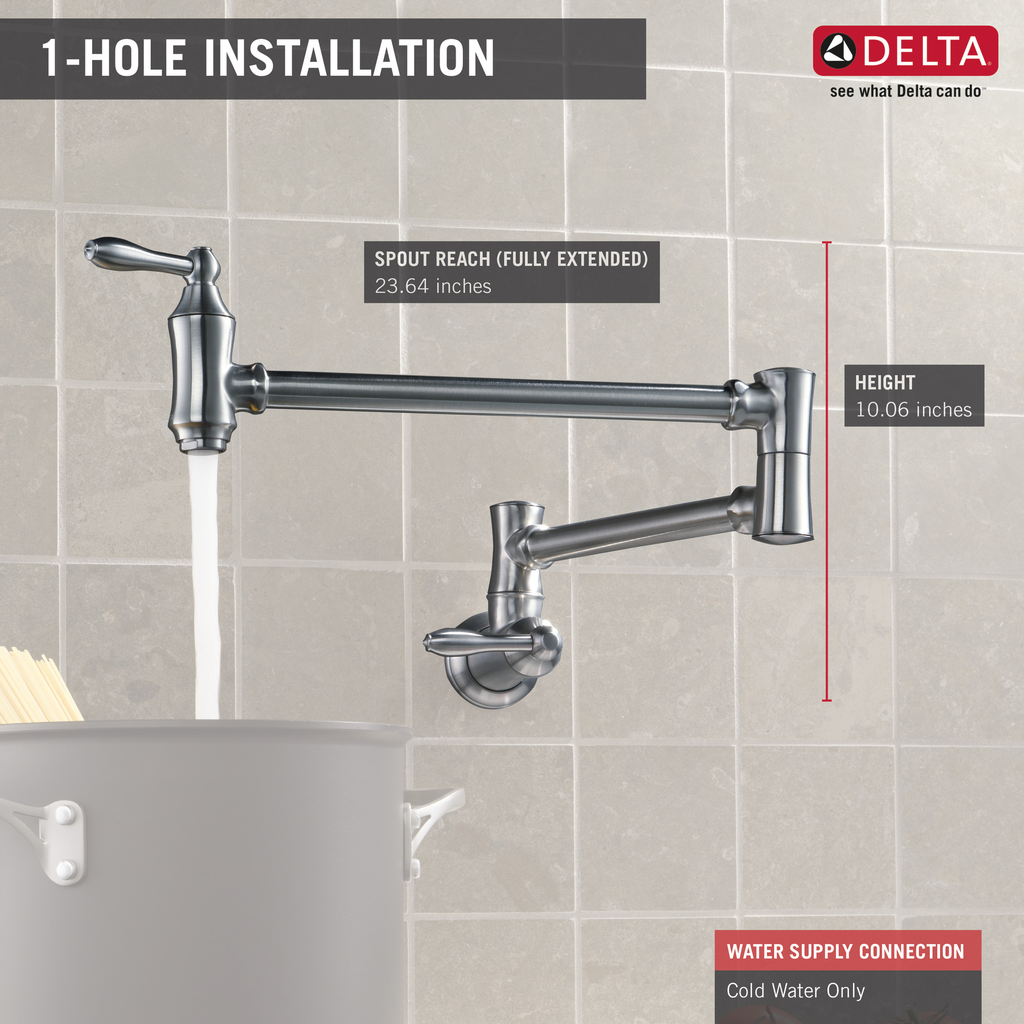 Delta Other: Traditional Wall Mount Pot Filler - Two Handle Lever - Arctic Stainless