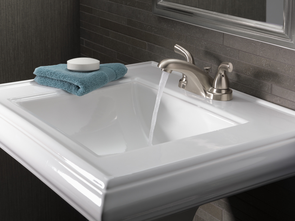 Delta Foundations®: Two Handle Centerset Bathroom Faucet - Two Handle Lever - Stainless