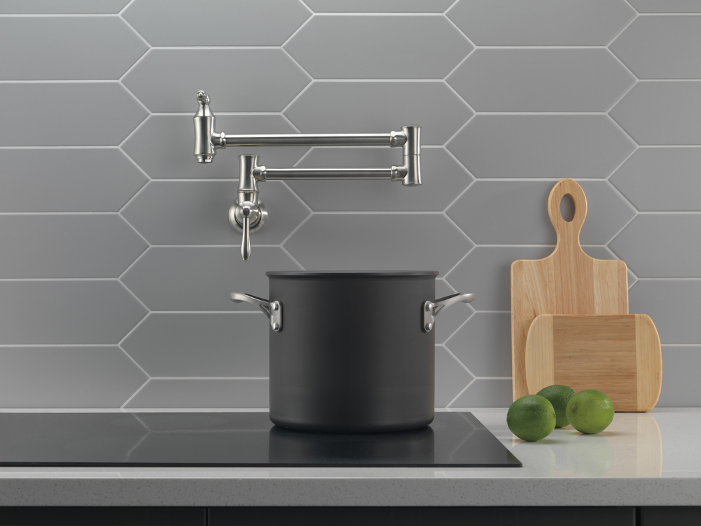 Delta Other: Traditional Wall Mount Pot Filler - Two Handle Lever - Stainless