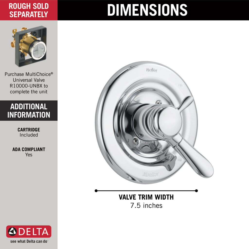 Delta Lahara®: Monitor® 17 Series Valve Only Trim - Single Handle Lever - Chrome