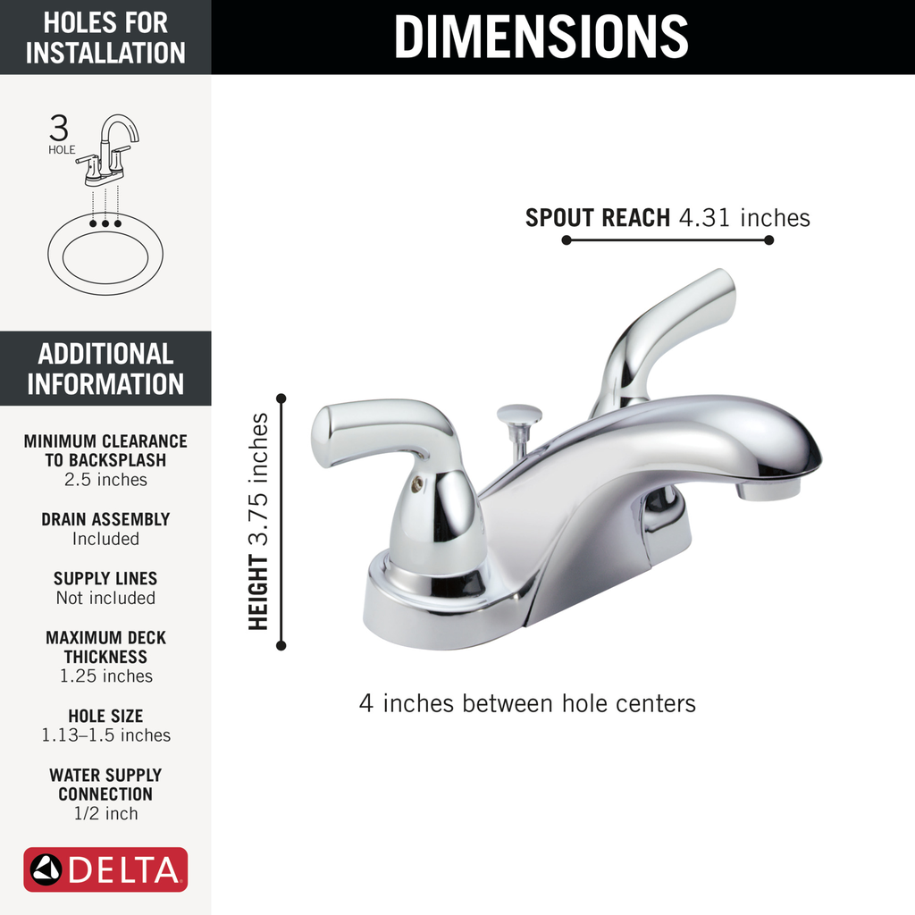 Delta Foundations®: Two Handle Centerset Bathroom Faucet - Two Handle Lever - Chrome