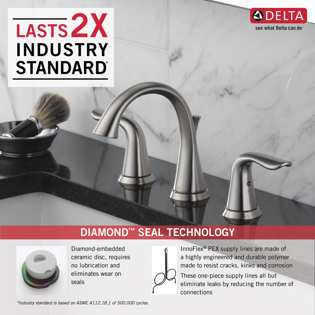 Delta Lahara®: Two Handle Widespread Bathroom Faucet - Two Handle Lever - Stainless