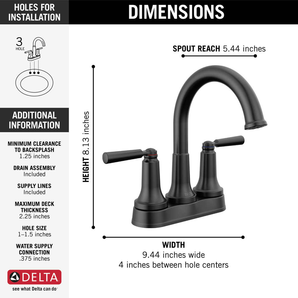 Delta Saylor™: Two Handle Centerset Bathroom Faucet - Two Handle Lever - Matte Black