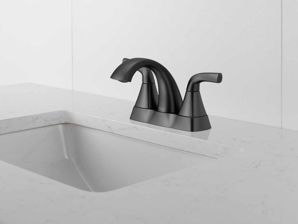 Peerless Parkwood®: Two Handle Centerset Lavatory Faucet - Two Handle Lever - Matte Black
