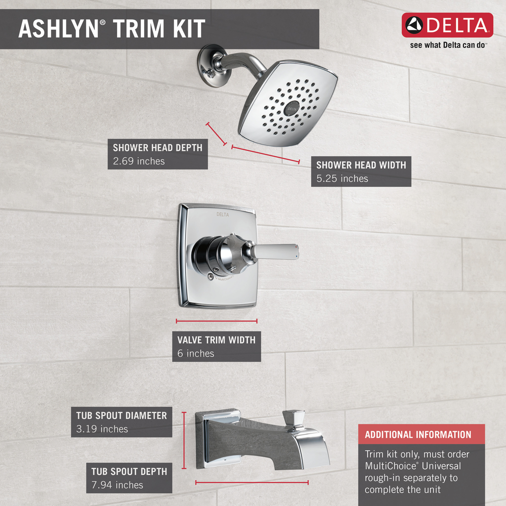 Delta Ashlyn®: Monitor® 14 Series Tub & Shower Trim - Single Handle Lever - Chrome