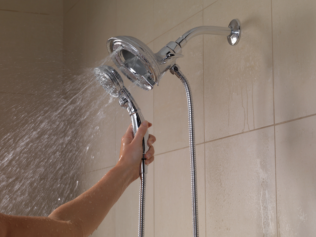 Delta Universal Showering Components: H2Okinetic® In2Ition® 4-Setting Two-In-One Shower - Chrome
