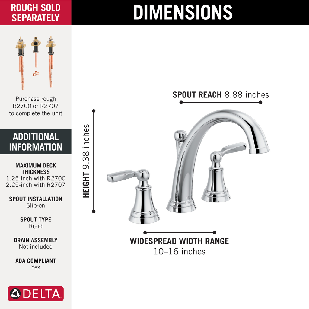 Delta Woodhurst™: Roman Tub Trim - Two Handle Lever - Chrome