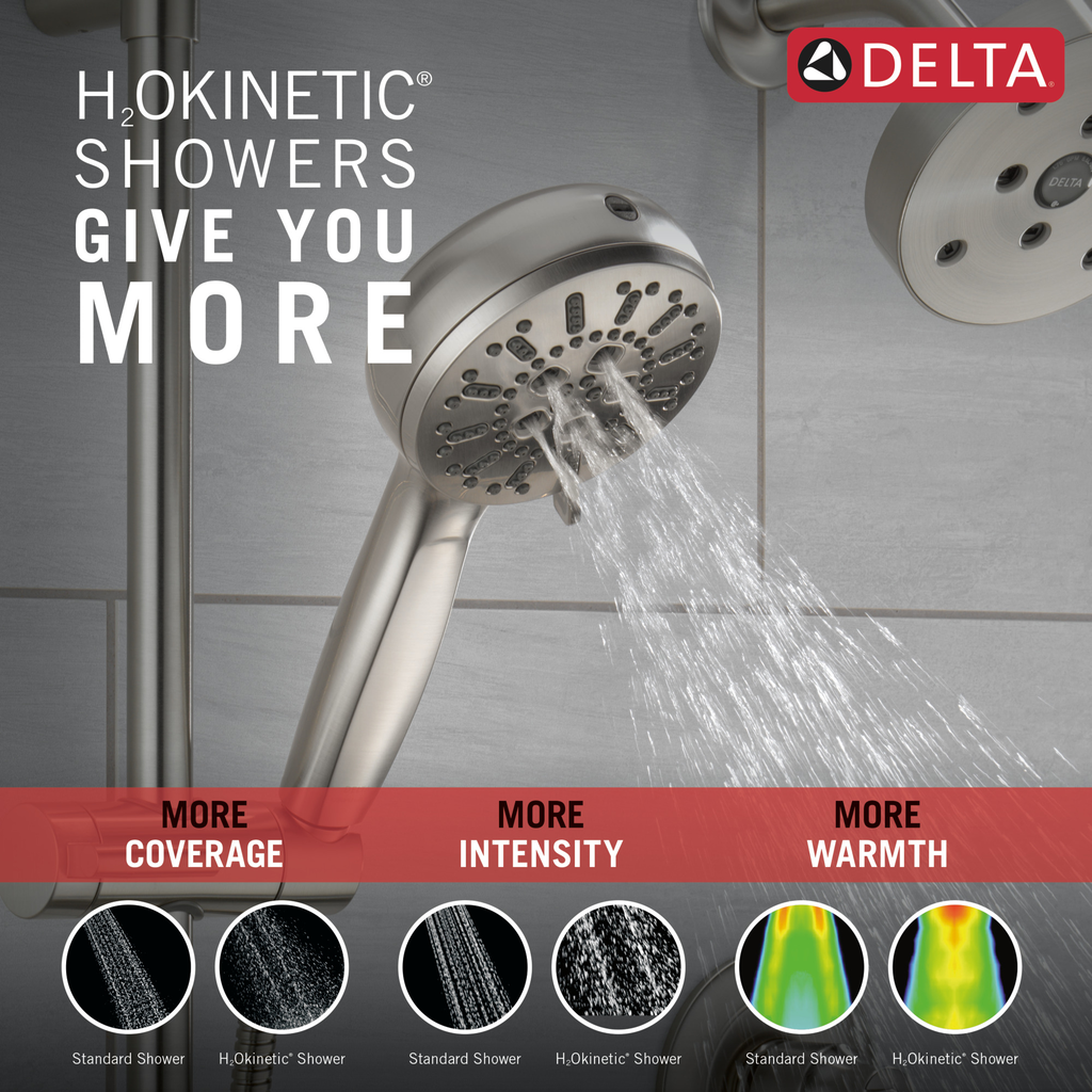 Delta Universal Showering Components: 7-Setting Slide Bar Hand Shower With Cleaning Spray - Lumicoat® Stainless