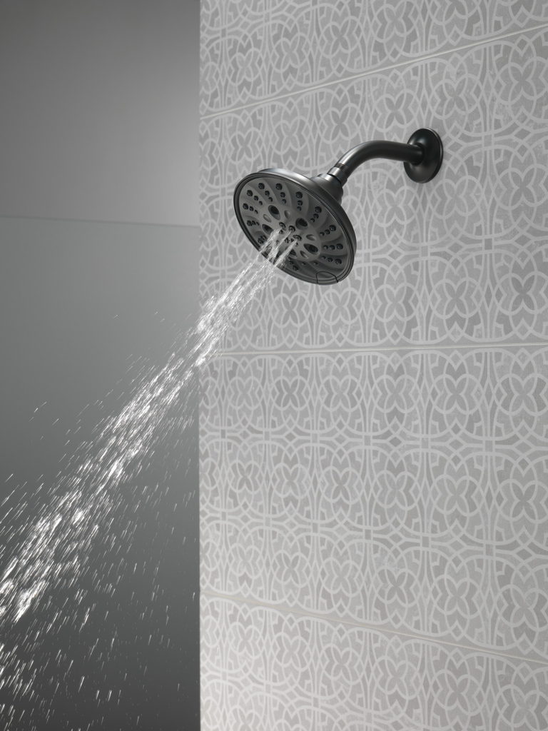 Delta Universal Showering Components: H2Okinetic® 5-Setting Traditional Raincan Shower Head - Matte Black