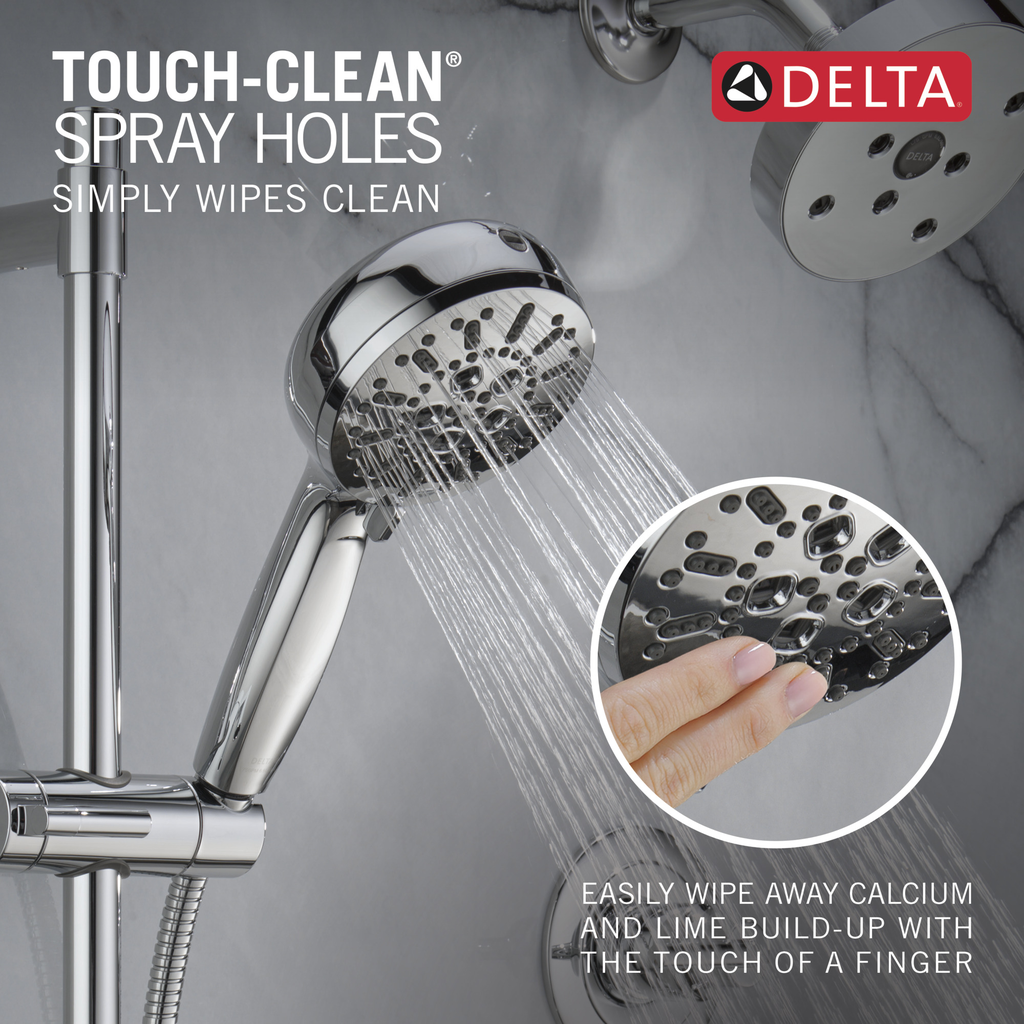 Delta Universal Showering Components: 7-Setting Slide Bar Hand Shower With Cleaning Spray - Lumicoat® Chrome