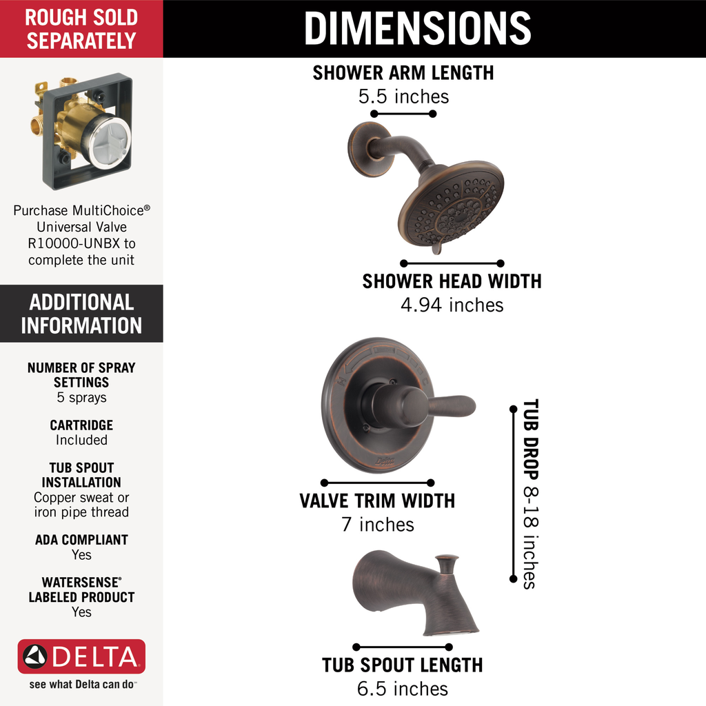 Delta Lahara®: Monitor® 14 Series Tub & Shower Trim - Single Handle Lever - Venetian Bronze