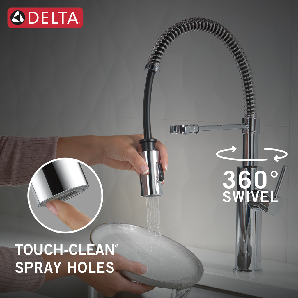 Delta Antoni®: Single-Handle Pull-Down Spring Kitchen Faucet - Single Handle Lever - Chrome
