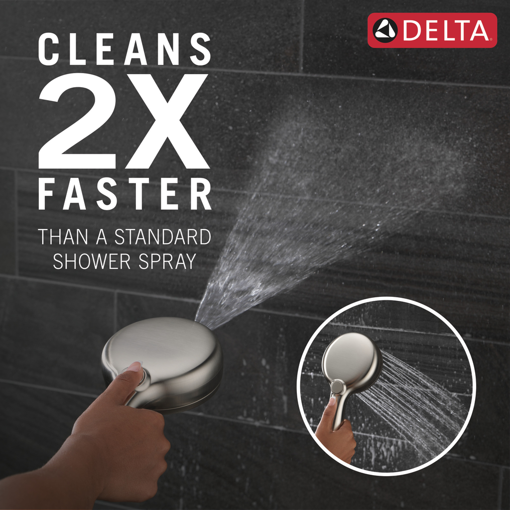 Delta Universal Showering Components: 7-Setting Slide Bar Hand Shower With Cleaning Spray - Lumicoat® Stainless