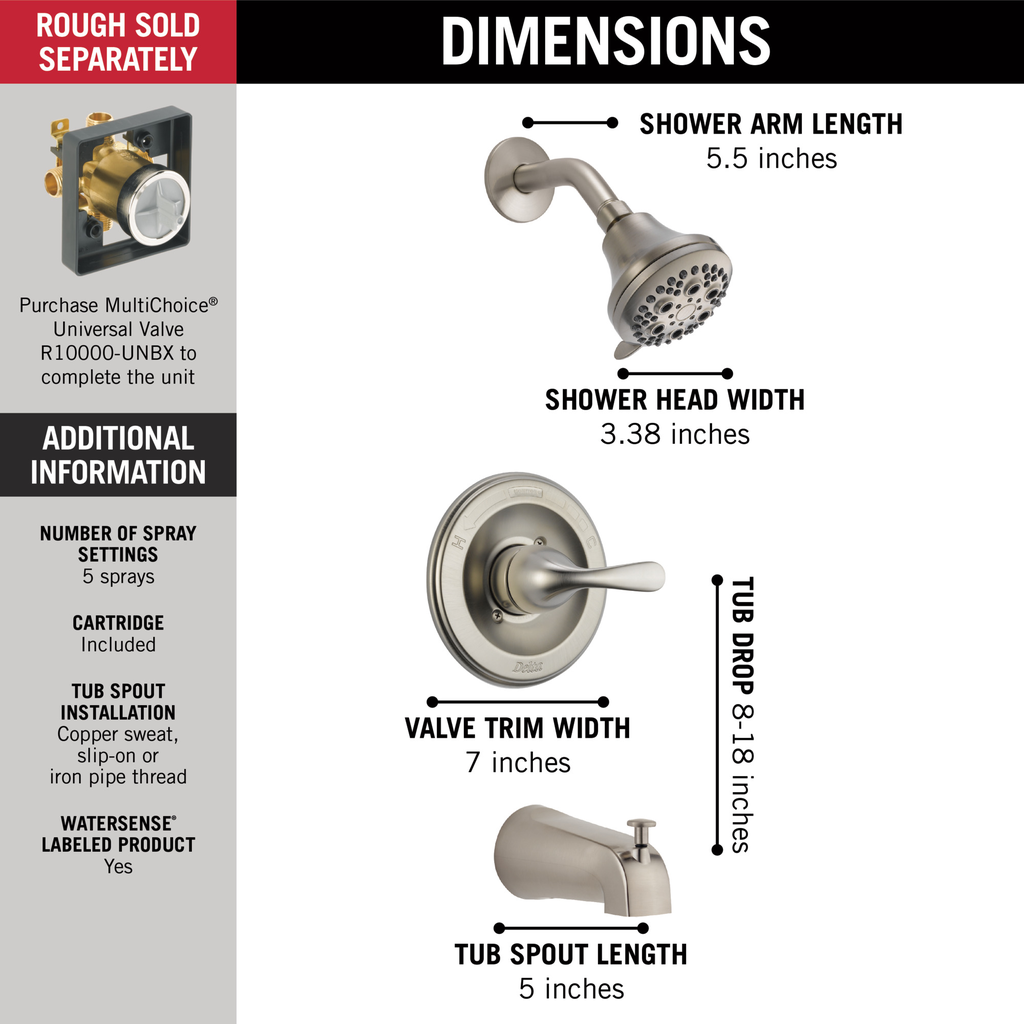 Delta Classic: Monitor® 13 Series Tub & Shower Trim - Single Handle Lever - Stainless