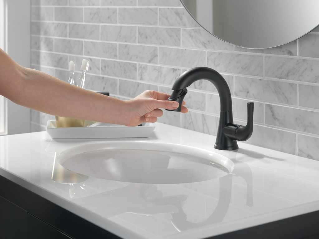 Delta Kayra®: Single Handle Pull-Down Bathroom Faucet - Single Handle Lever - Matte Black