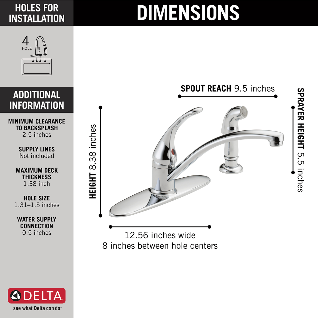 Delta Foundations®: Single Handle Kitchen Faucet With Spray - Single Handle Lever - Chrome