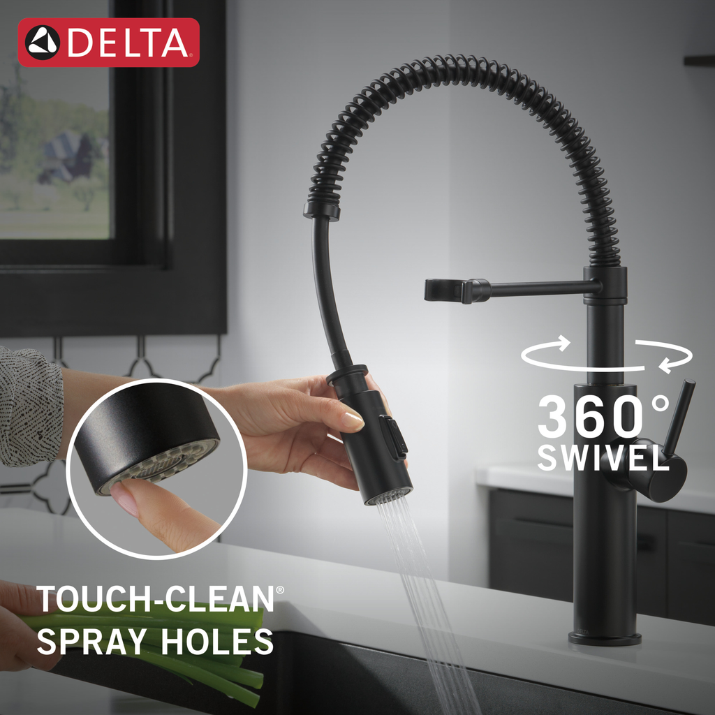 Delta Antoni®: Single-Handle Pull-Down Spring Kitchen Faucet - Single Handle Lever - Matte Black