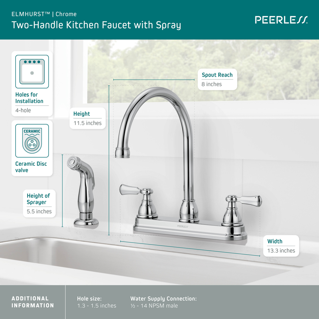 Peerless Elmhurst®: Two-Handle Kitchen Faucet With Spray - Two Handle Lever - Chrome