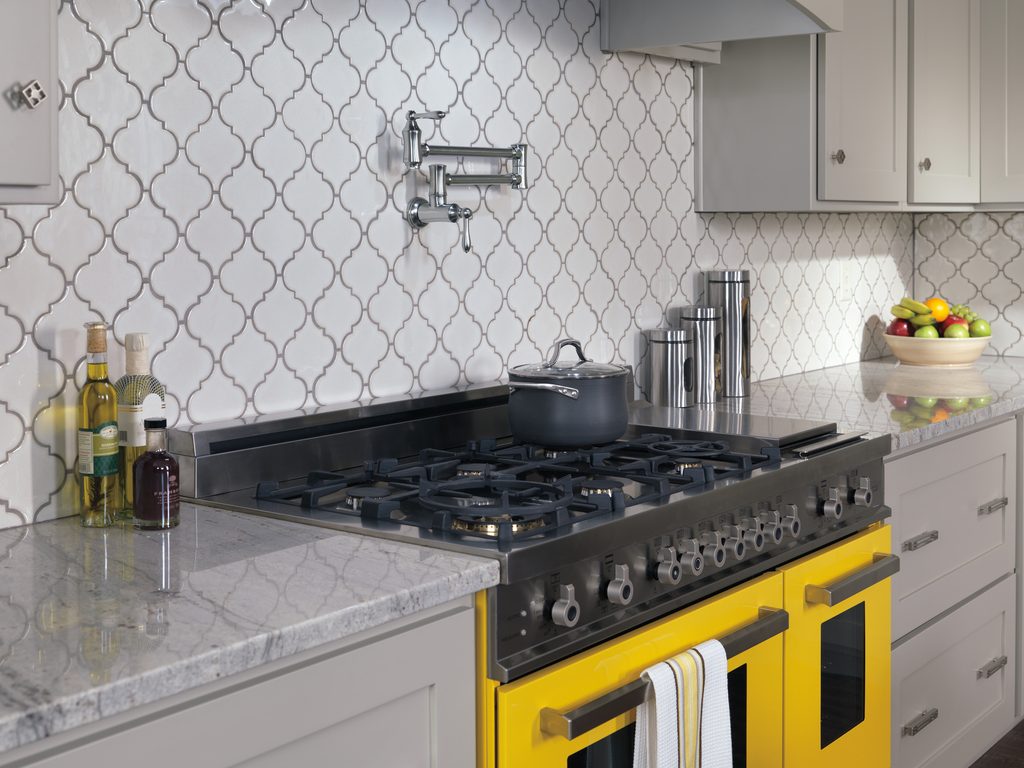 Delta Other: Traditional Wall Mount Pot Filler - Two Handle Lever - Arctic Stainless