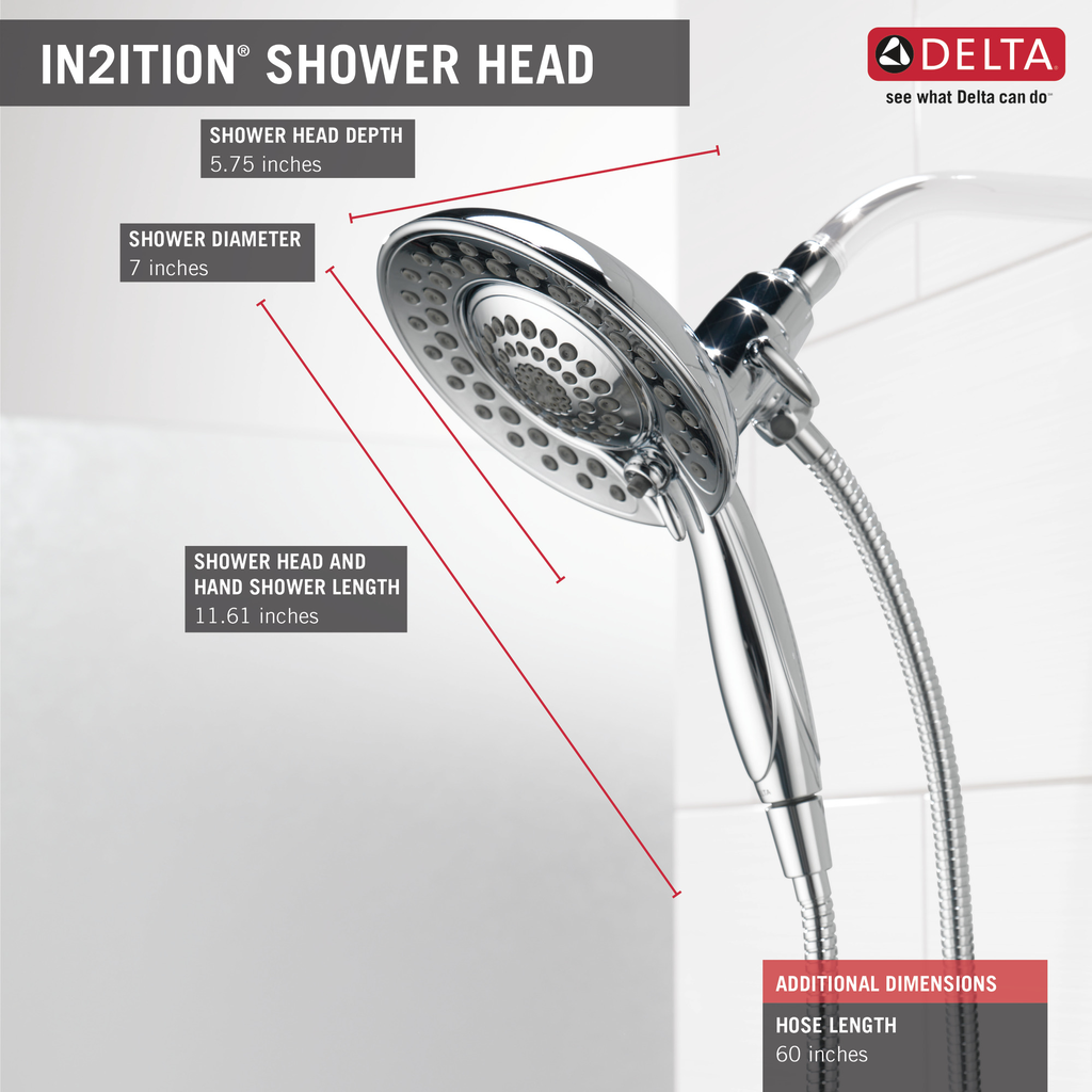 Delta Universal Showering Components: In2Ition® 5-Setting Two-In-One Shower - Chrome