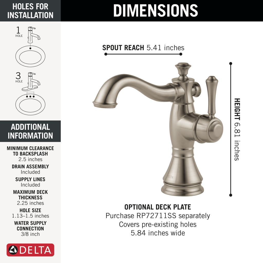 Delta Cassidy®: Single Handle Bathroom Faucet - Single Handle Lever - Stainless
