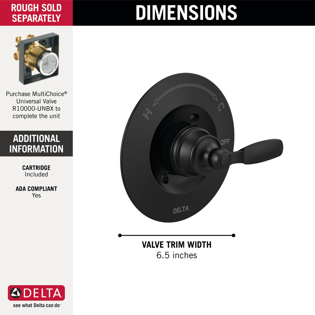 Delta Woodhurst™: Valve Only Trim - Single Handle Lever - Matte Black