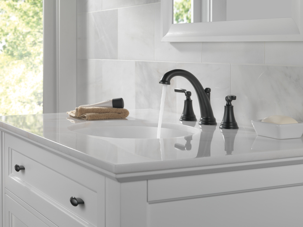 Delta Woodhurst™: Two Handle Widespread Bathroom Faucet - Two Handle Lever - Matte Black