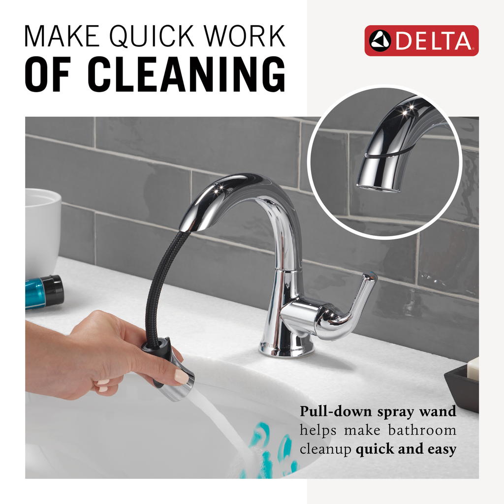 Delta Kayra®: Single Handle Pull-Down Bathroom Faucet - Single Handle Lever - Chrome