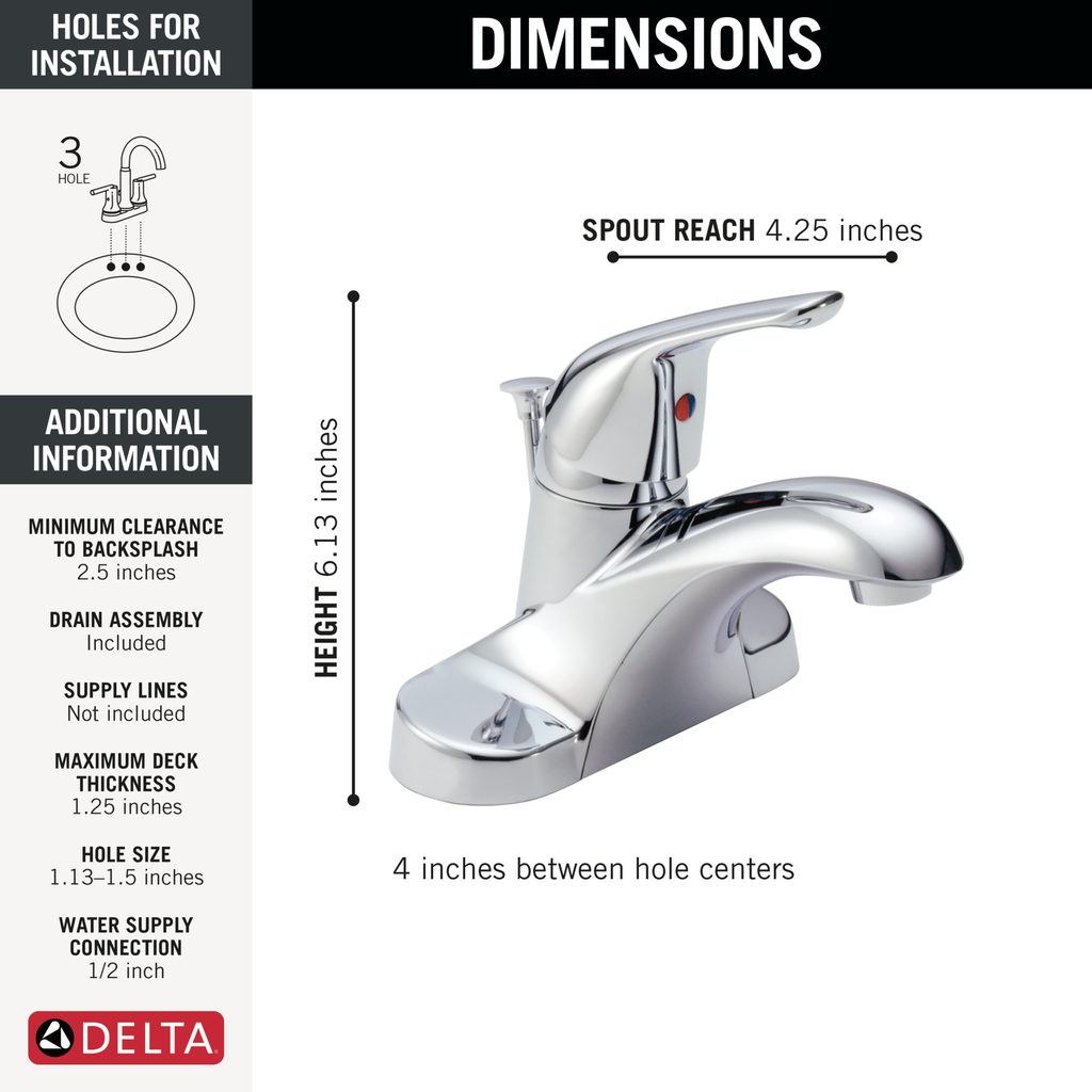 Delta Foundations®: Single Handle Centerset Bathroom Faucet - Single Handle Lever - Chrome