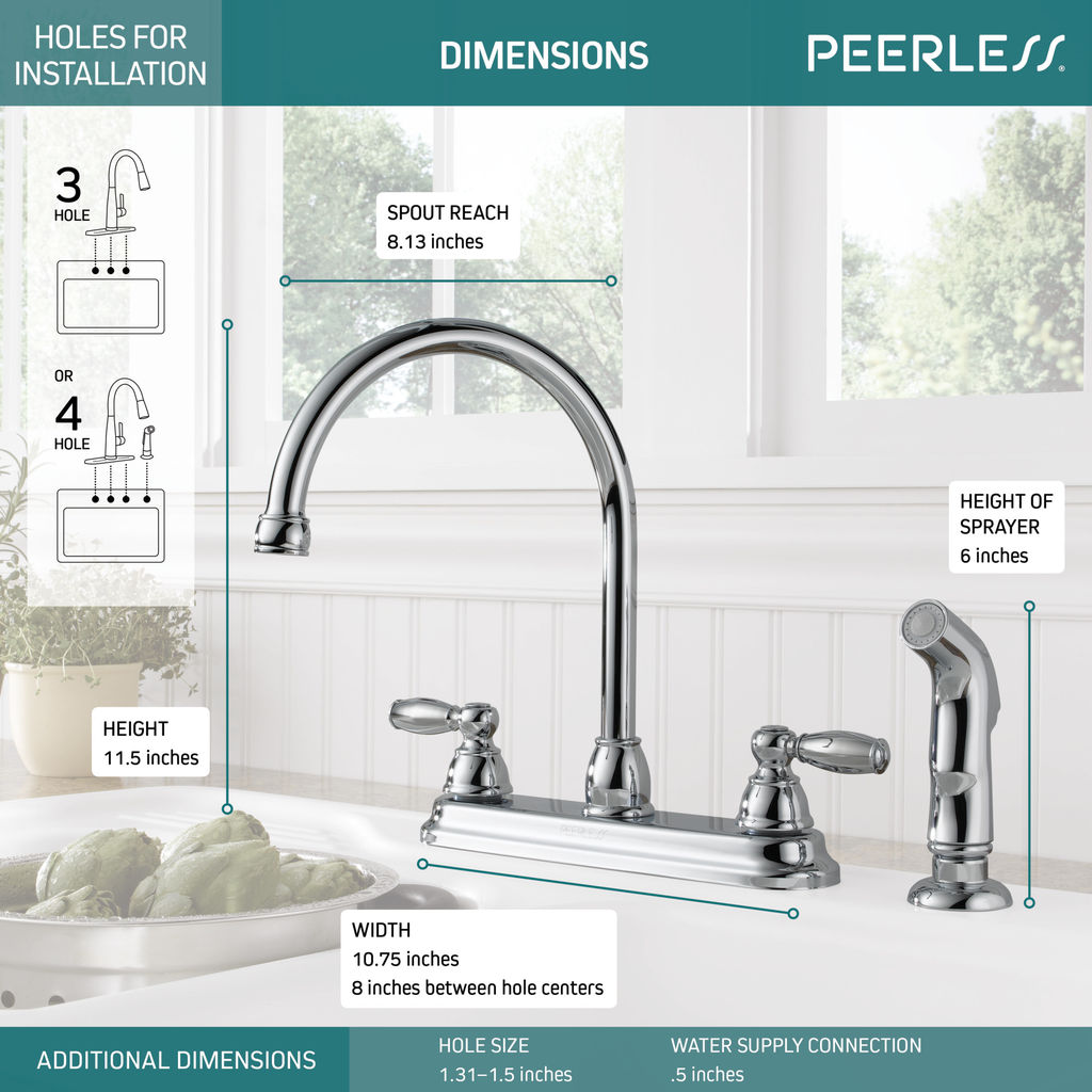 Peerless Claymore™: Two Handle Kitchen Faucet - Two Handle Lever - Chrome