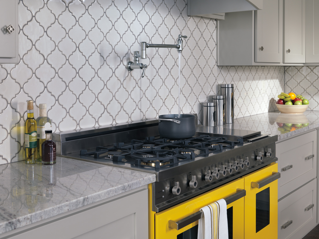 Delta Other: Traditional Wall Mount Pot Filler - Two Handle Lever - Arctic Stainless