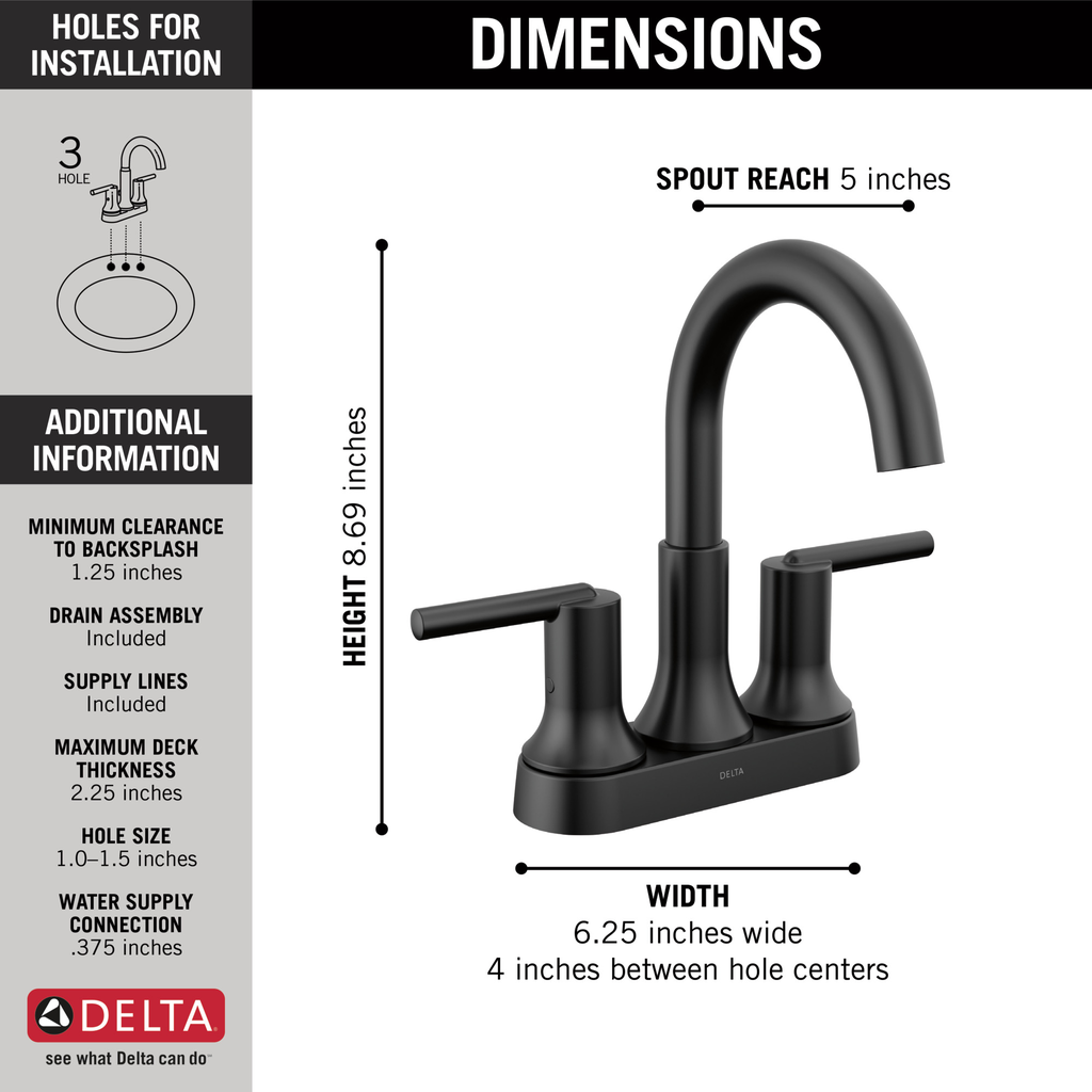Delta Trinsic®: Two Handle Centerset Bathroom Faucet - Two Handle Lever - Matte Black