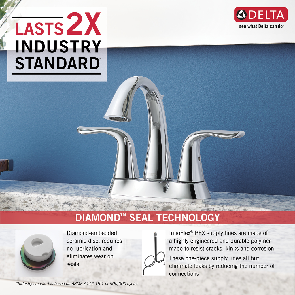 Delta Lahara®: Two Handle Centerset Bathroom Faucet - Two Handle Lever - Chrome