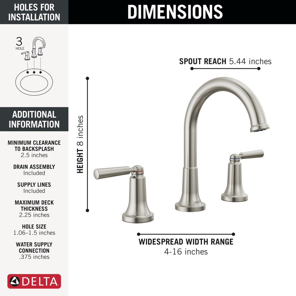 Delta Saylor™: Two Handle Widespread Bathroom Faucet - Two Handle Lever - Stainless
