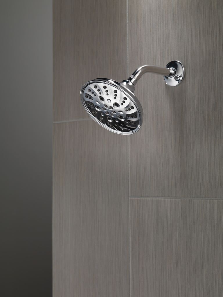 Delta Universal Showering Components: H2Okinetic® 5-Setting Traditional Raincan Shower Head - Lumicoat® Chrome