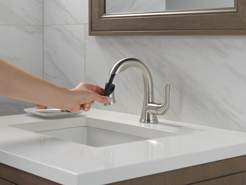 Delta Kayra®: Single Handle Pull-Down Bathroom Faucet - Single Handle Lever - Stainless