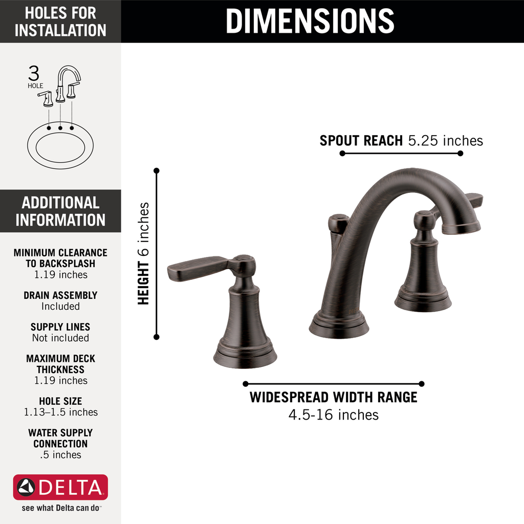 Delta Woodhurst™: Two Handle Widespread Bathroom Faucet - Two Handle Lever - Venetian Bronze