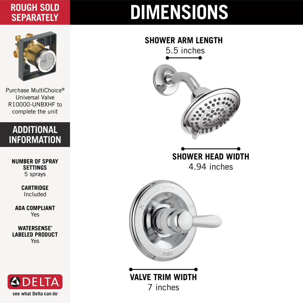 Delta Lahara®: Monitor® 14 Series Shower Trim - Single Handle Lever - Chrome
