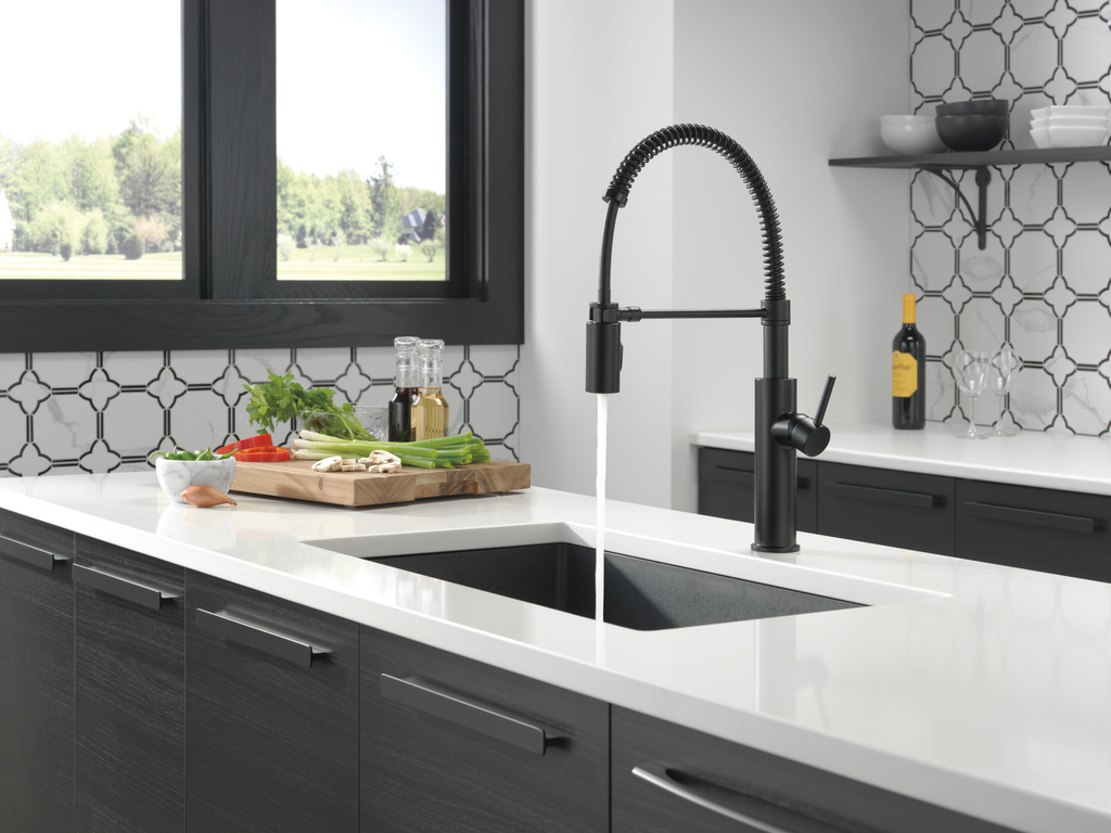 Delta Antoni®: Single-Handle Pull-Down Spring Kitchen Faucet - Single Handle Lever - Matte Black