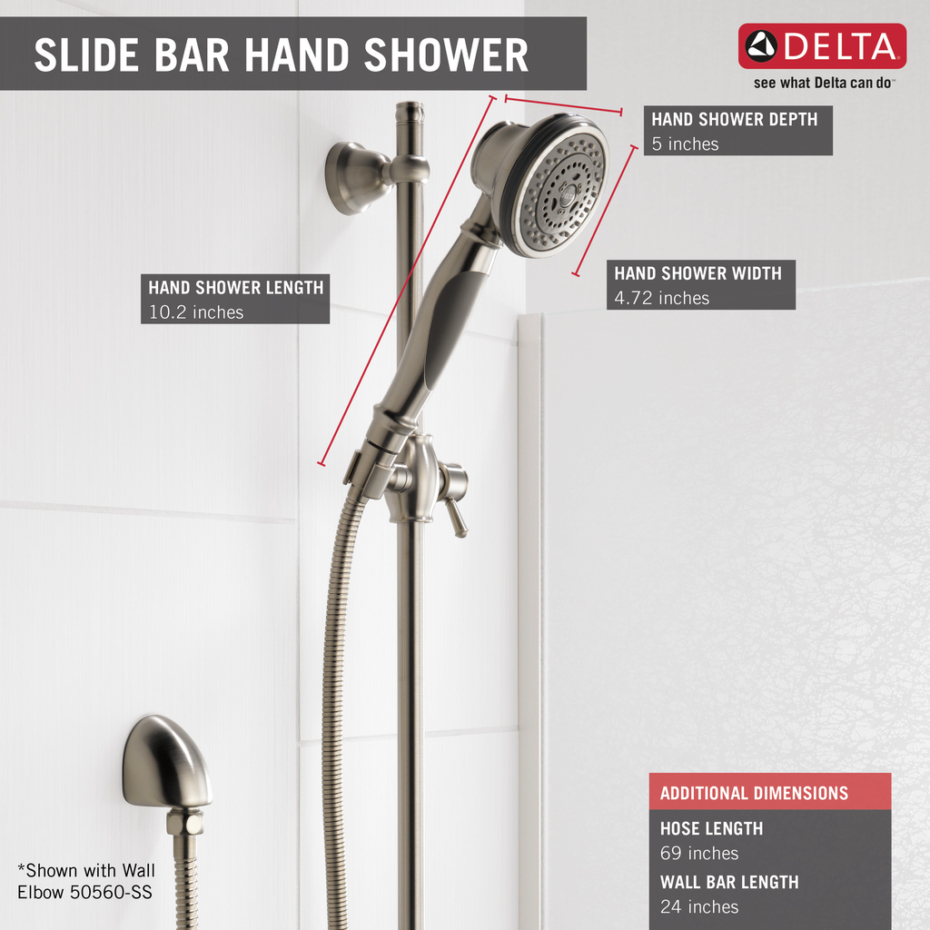 Delta Other: Premium 3-Setting Slide Bar Hand Shower - Stainless