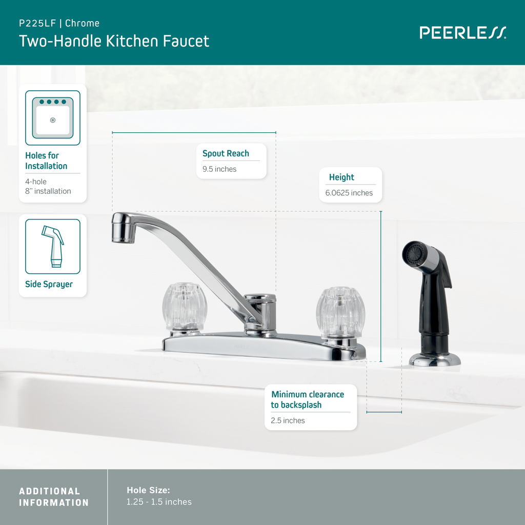 Peerless Core: Two Handle Kitchen Faucet - Two Handle Knob - Chrome