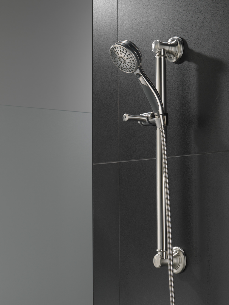 Delta Universal Showering Components: Activtouch® 9-Setting Hand Shower With Traditional Slide Bar / Grab Bar - Stainless