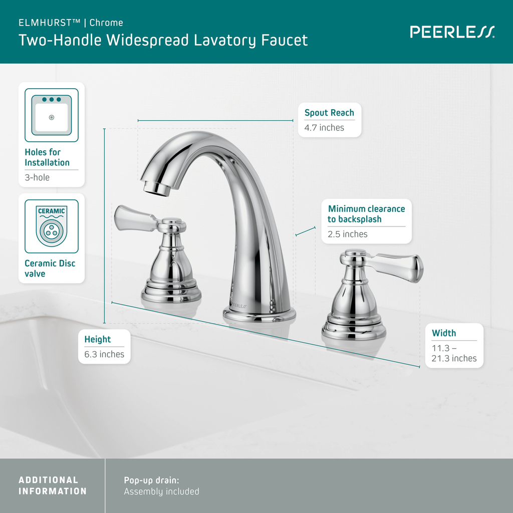 Peerless Elmhurst®: Two-Handle Widespread Bath Faucet - Two Handle Lever - Chrome