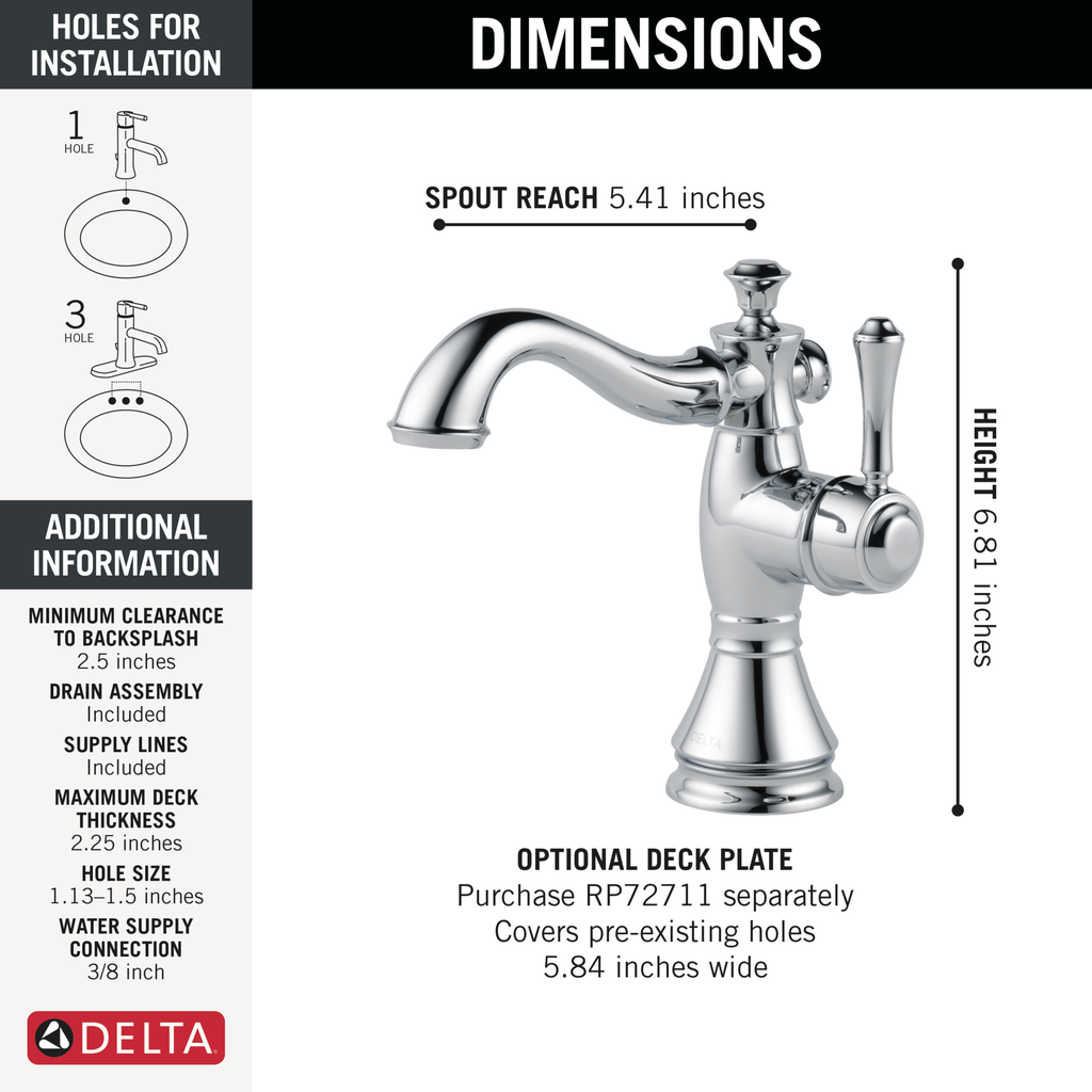 Delta Cassidy®: Single Handle Bathroom Faucet - Single Handle Lever - Chrome
