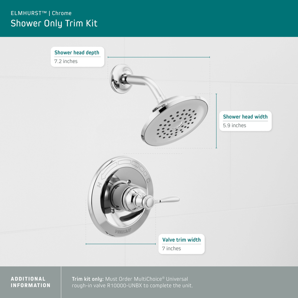 Peerless Elmhurst®: Shower Only Trim Kit - Single Handle Lever - Chrome