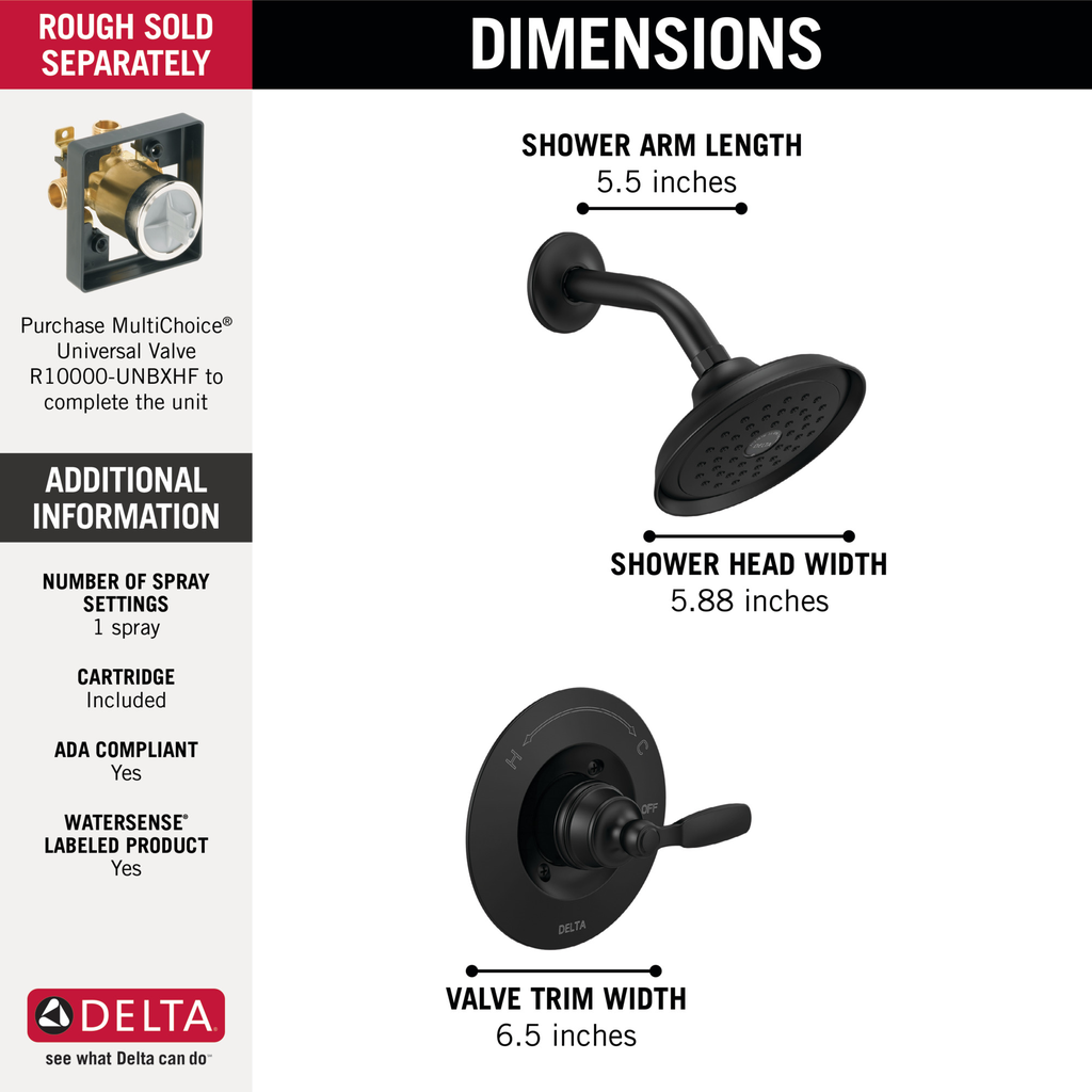 Delta Woodhurst™: Shower Trim - Single Handle Lever - Matte Black