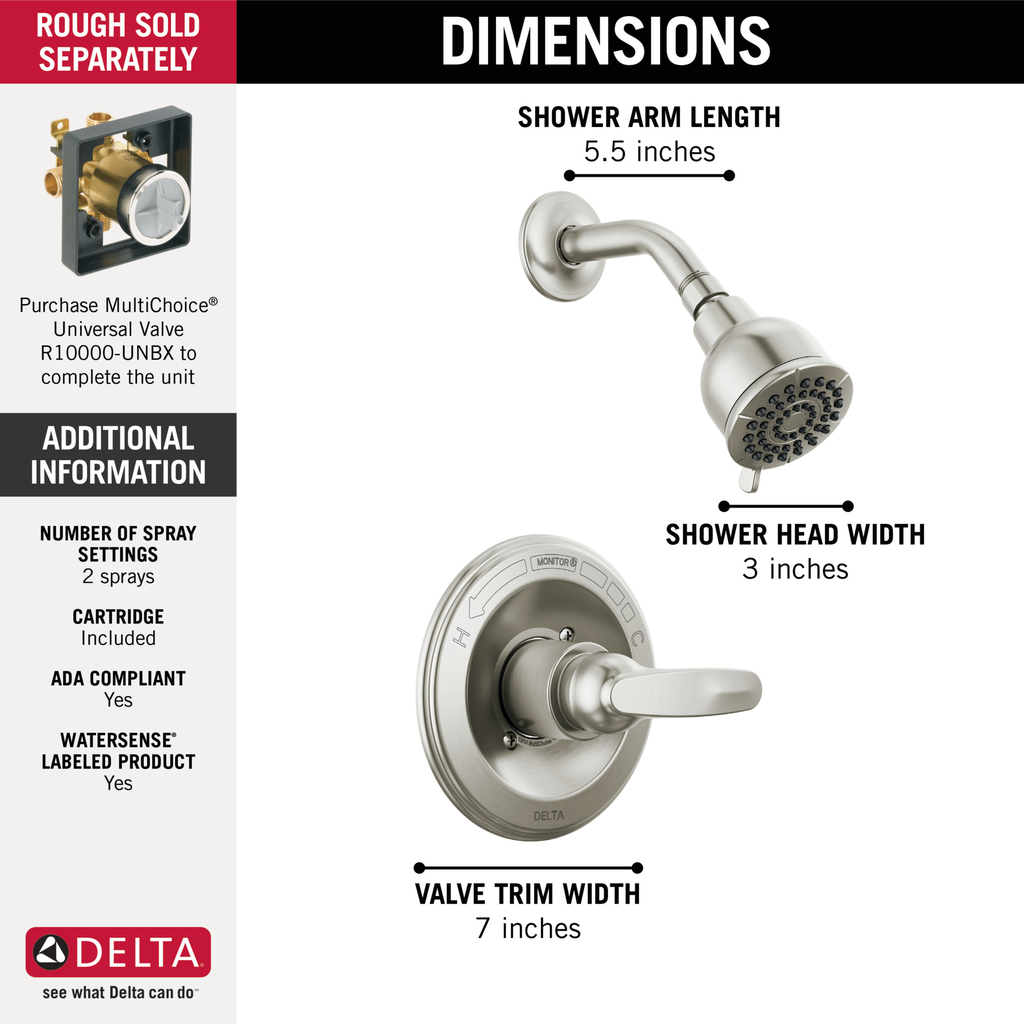 Delta Foundations®: Monitor® 13 Series Shower Trim - Single Handle Lever - Stainless