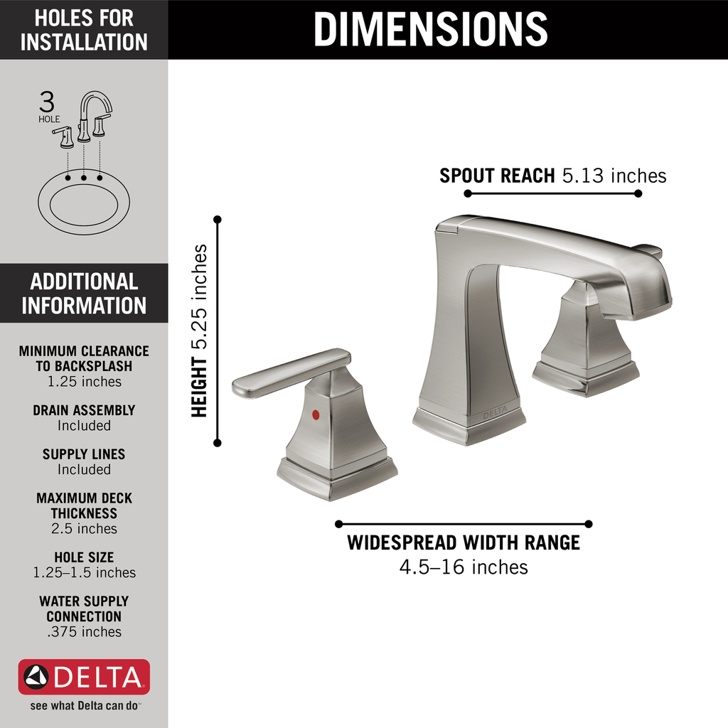 Delta Ashlyn®: Two Handle Widespread Bathroom Faucet With Ez Anchor® - Two Handle Lever - Stainless