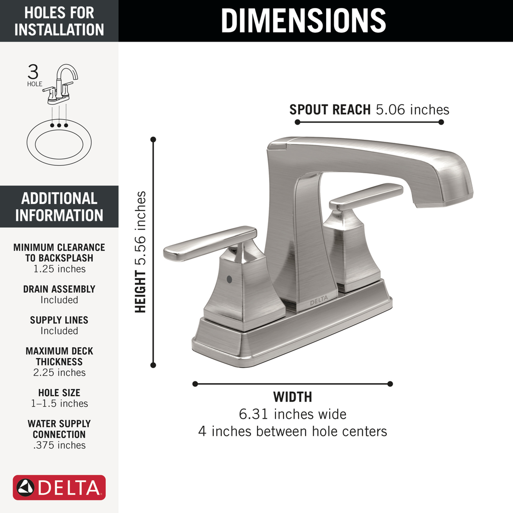 Delta Ashlyn®: Two Handle Centerset Bathroom Faucet - Two Handle Lever - Stainless