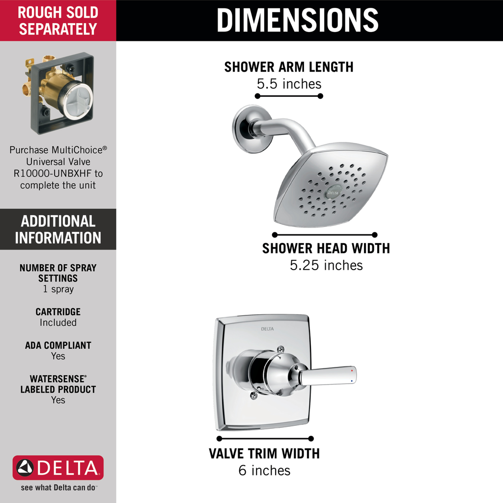 Delta Ashlyn®: Monitor® 14 Series Shower Trim - Single Handle Lever - Chrome